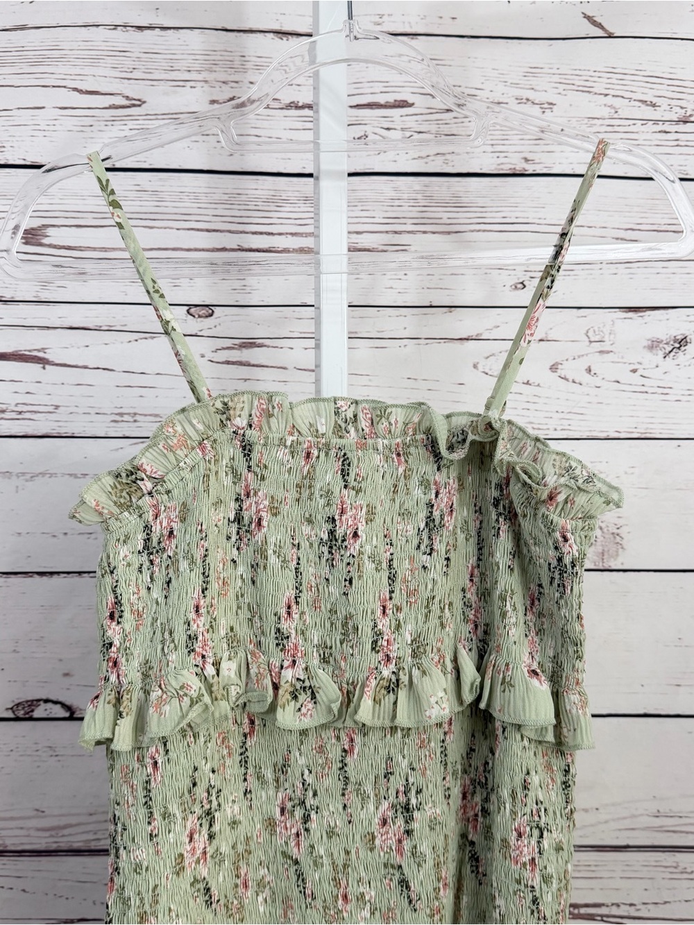 MABLE Light Green Pink Floral Print Smocked Midi Stretchy Tube Dress Size Small - Picture 11 of 11
